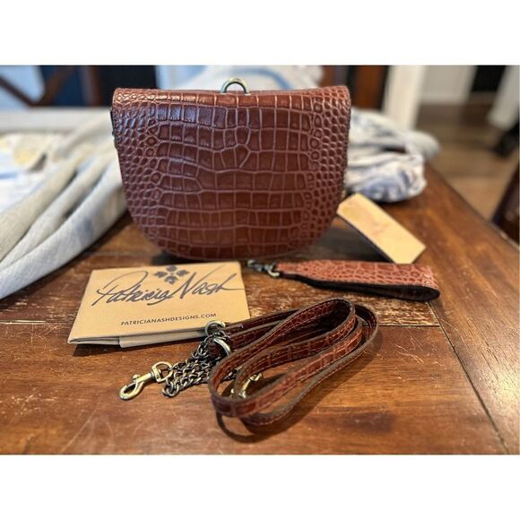 Patricia Nash Leather Croco Embossed Top Camberly Flap Crossbody - Picture 1 of 10
